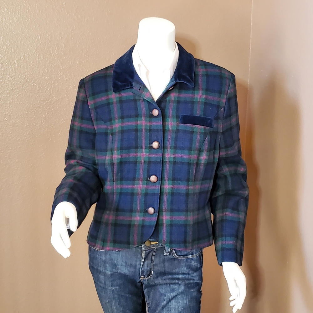 Vtg Pendleton Plaid Wool Cropped Jacket Size 12p - image 1